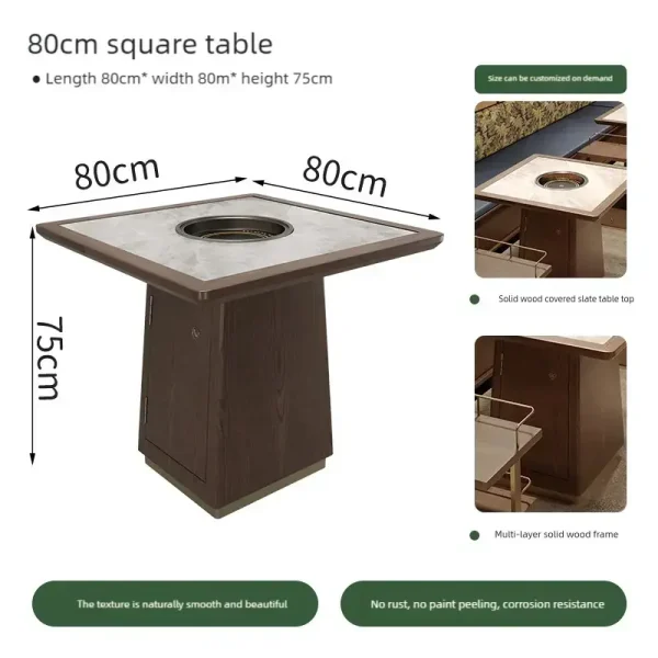 square hot pot table dimensions