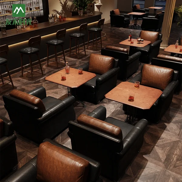 Retro-style Pub Furniture Set, Cigar Bar Casual Sofa Set, Bar Table and Chair Combination