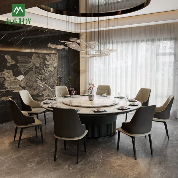 Wholesale High-end Hotel Electric Round Banquet Tables with Rotating Turntables and Matching Chairs