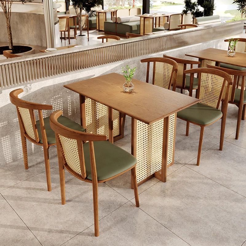 Wholesale Southeast Asian style woven rattan and solid wood dining chairs - solid wood frame structure, sturdy and durable. - 画像 (2)