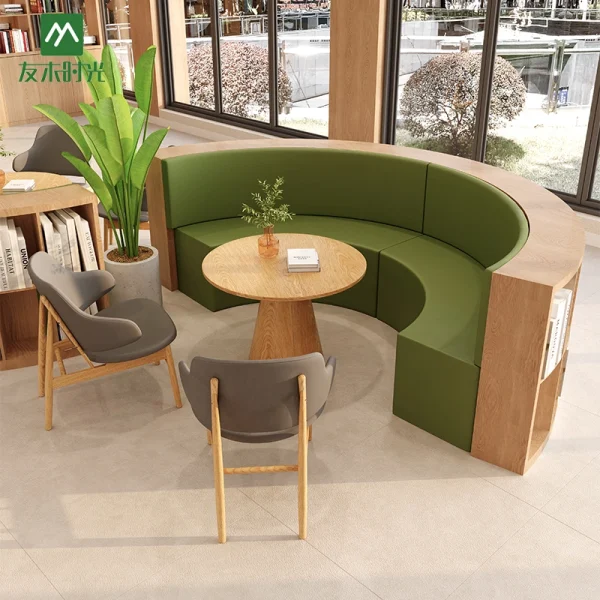 Wholesale Library Furniture – Customizable Semi-circular Booth Sofas and Tables and Chairs Available