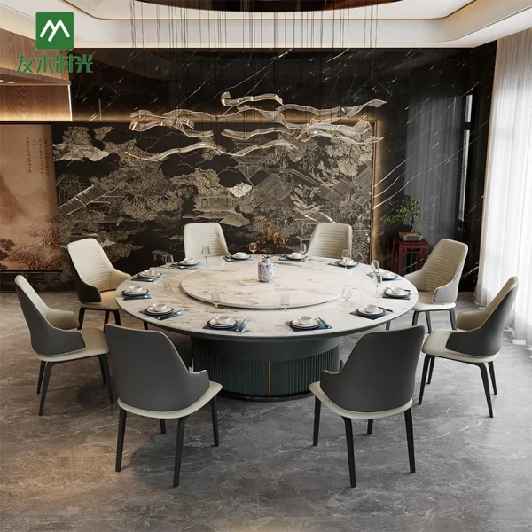 Wholesale High-end Hotel Electric Round Banquet Tables with Rotating Turntables and Matching Chairs