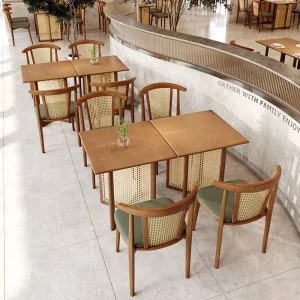 Wholesale Southeast Asian style woven rattan and solid wood dining chairs - solid wood frame structure, sturdy and durable.