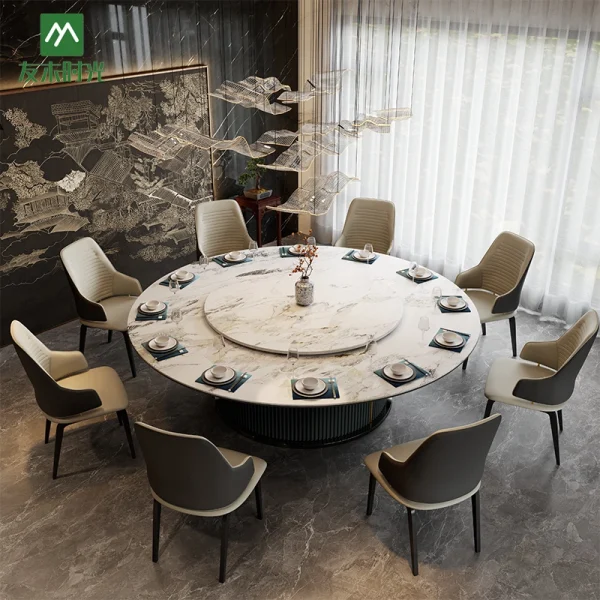 Wholesale High-end Hotel Electric Round Banquet Tables with Rotating Turntables and Matching Chairs