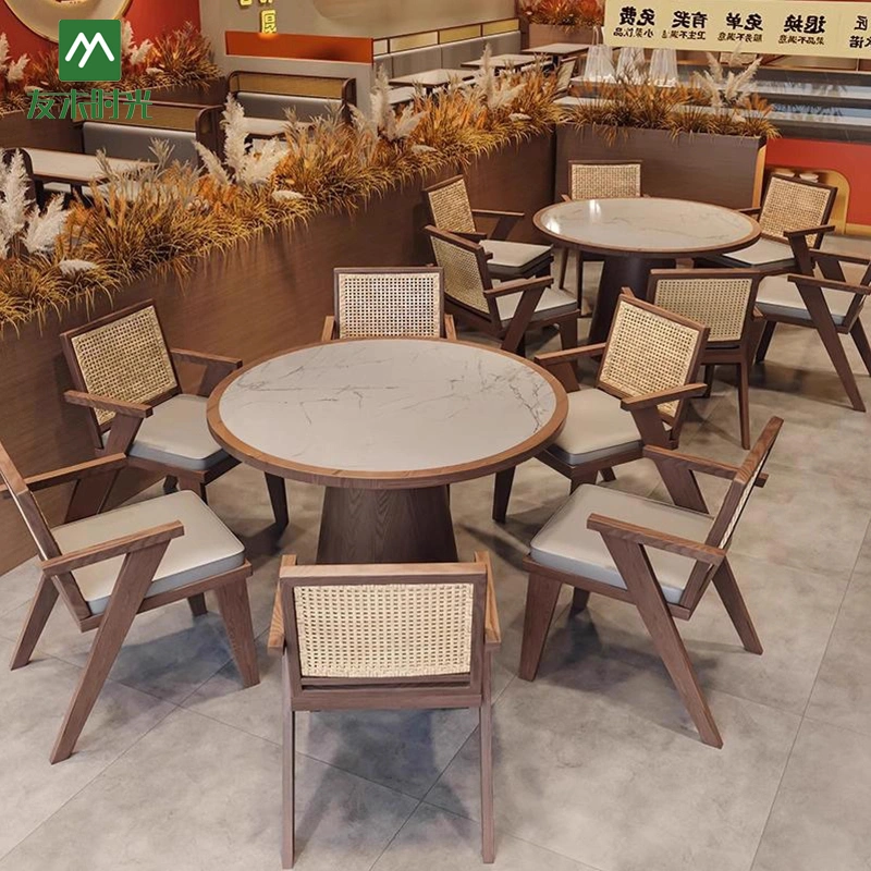 Wholesale Southeast Asian Restaurant Furniture - Rattan Backs of Booths and Chairs Paired with Slab Dining Tables — изображение 4
