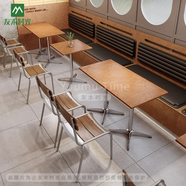 Industrial-style Commercial-grade Wood-grain Restaurant and Cafe Furniture Sets