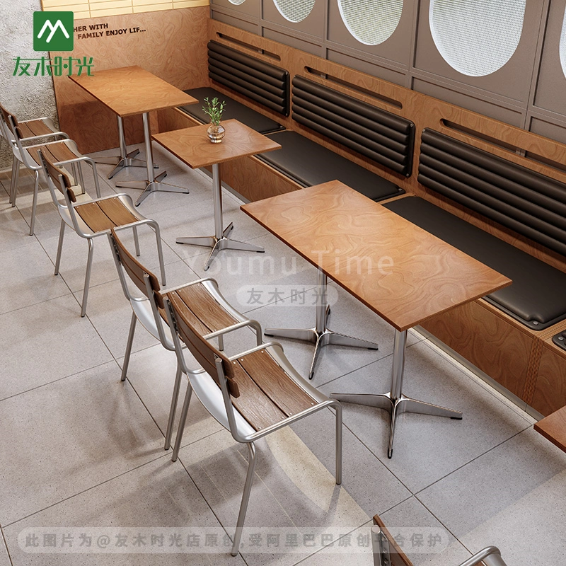 Industrial-style Commercial-grade Wood-grain Restaurant and Cafe Furniture Sets - Image 2