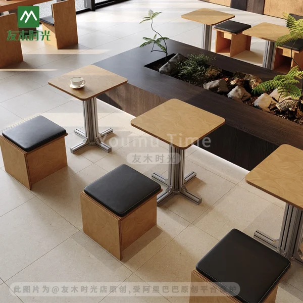 Wholesale Modern Minimalist Cafe Table, Booth & Stool Set – Solid Wood Tables with Cushioned Seating