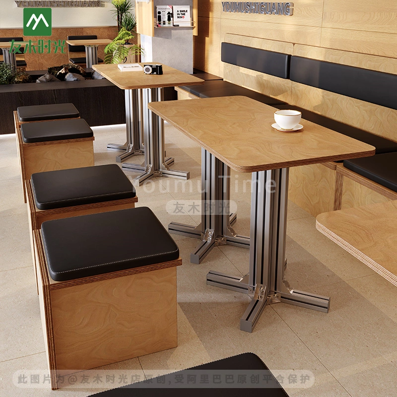 Wholesale Modern Minimalist Cafe Table, Booth & Stool Set – Solid Wood Tables with Cushioned Seating – Bild 2