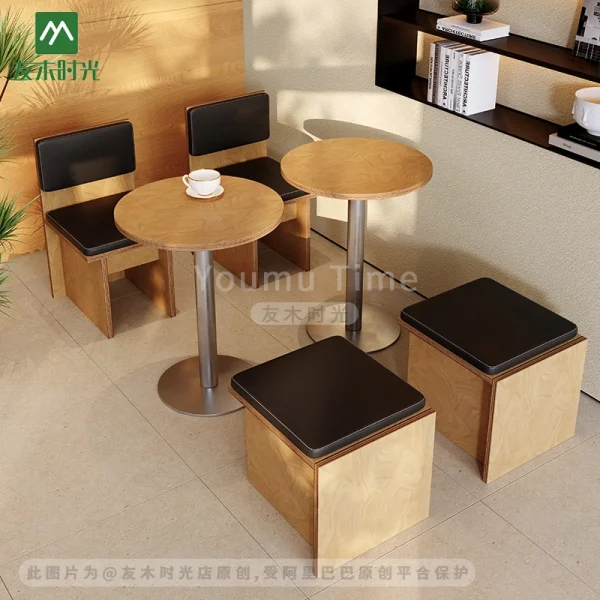Wholesale Modern Minimalist Cafe Table, Booth & Stool Set – Solid Wood Tables with Cushioned Seating