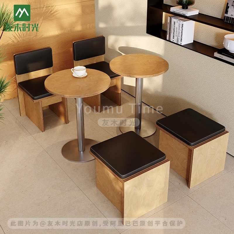 Wholesale Modern Minimalist Cafe Table, Booth & Stool Set – Solid Wood Tables with Cushioned Seating – Bild 3