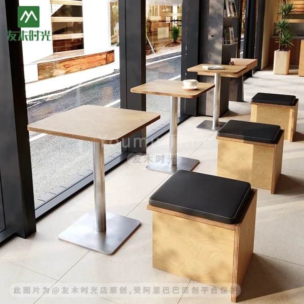 Wholesale Modern Minimalist Cafe Table, Booth & Stool Set – Solid Wood Tables with Cushioned Seating