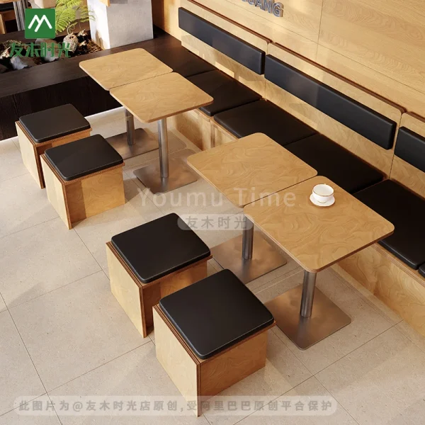Wholesale Modern Minimalist Cafe Table, Booth & Stool Set – Solid Wood Tables with Cushioned Seating