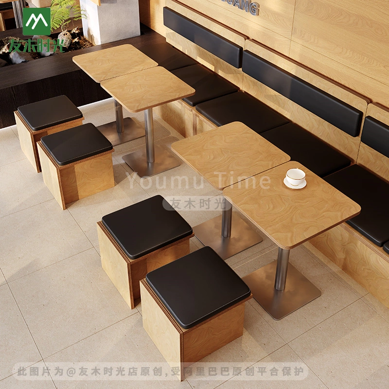 Wholesale Modern Minimalist Cafe Table, Booth & Stool Set – Solid Wood Tables with Cushioned Seating – Bild 4