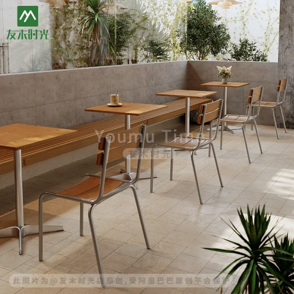 Wholesale Restaurant Tables and Chairs, Korean-Style, Stainless Steel Frame - Ideal For Cafe and Casual Restaurant