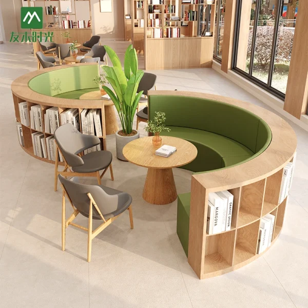 Wholesale Library Furniture – Customizable Semi-circular Booth Sofas and Tables and Chairs Available