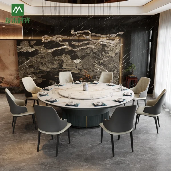 Wholesale High-end Hotel Electric Round Banquet Tables with Rotating Turntables and Matching Chairs