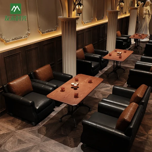Retro-style Pub Furniture Set, Cigar Bar Casual Sofa Set, Bar Table and Chair Combination