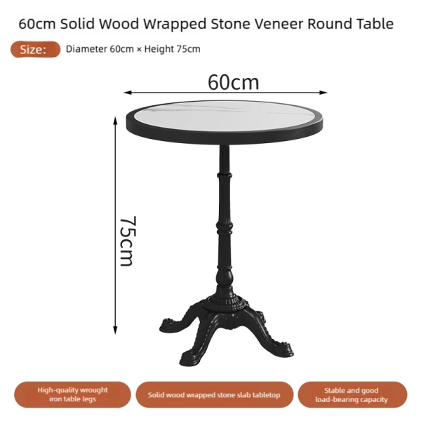 Custom-made Vintage Style Cafe/Restaurant Table and Chair Set - Solid Wood Tabletop with Rock Slab Surface