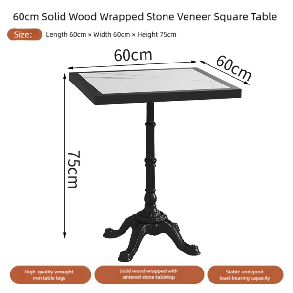 Custom-made Vintage Style Cafe/Restaurant Table and Chair Set - Solid Wood Tabletop with Rock Slab Surface