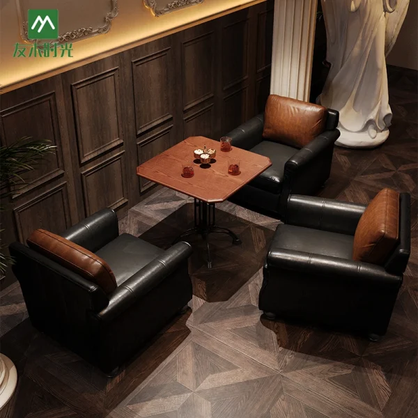 Retro-style Pub Furniture Set, Cigar Bar Casual Sofa Set, Bar Table and Chair Combination