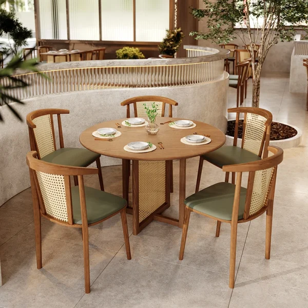 Wholesale Southeast Asian style woven rattan and solid wood dining chairs - solid wood frame structure, sturdy and durable.