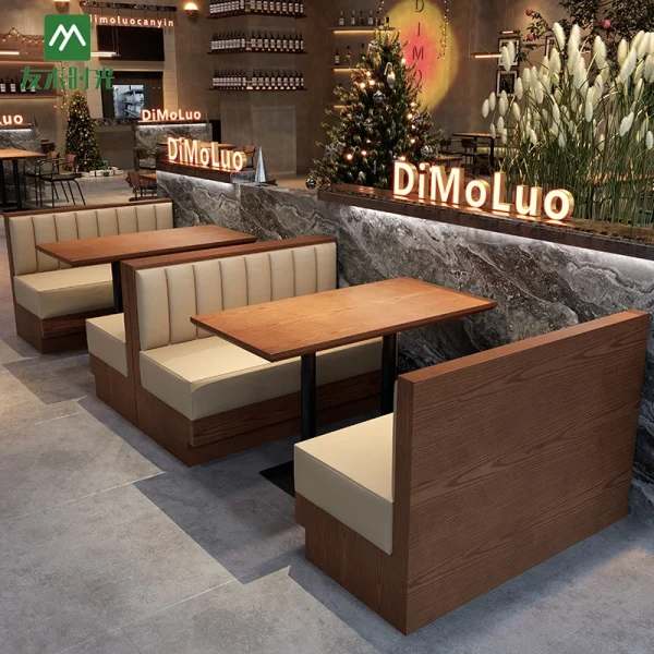 Retro-style Booth Sofa, Table, and Chair Set for Cafe, Music Restaurant, Bar