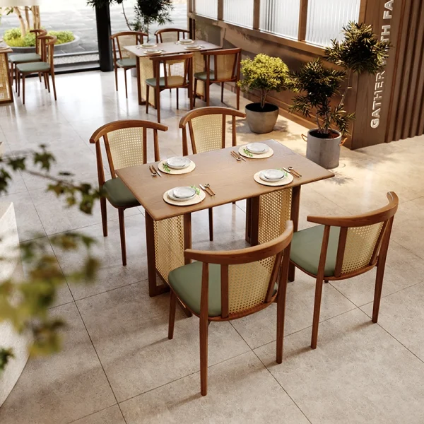 Wholesale Southeast Asian style woven rattan and solid wood dining chairs - solid wood frame structure, sturdy and durable.