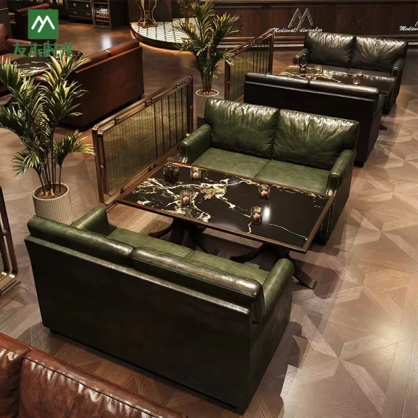 Wholesale Tavern Pub Furniture Sets – Comfortable Single Sofas and Durable Tables, Suitable for Pubs, Bars, and Retro Cafes