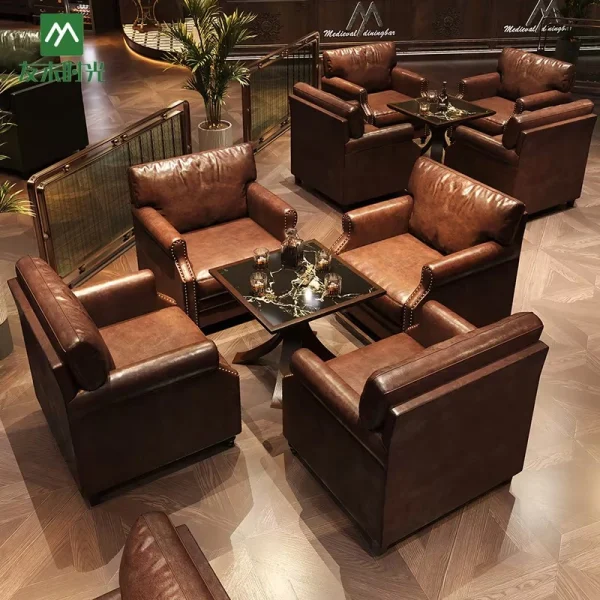 Wholesale Tavern Pub Furniture Sets – Comfortable Single Sofas and Durable Tables, Suitable for Pubs, Bars, and Retro Cafes