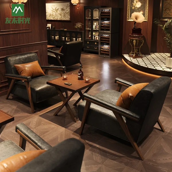 Wholesale Tavern Bar Single Sofa and Table Set - with Vintage Pub Folding Dining Table