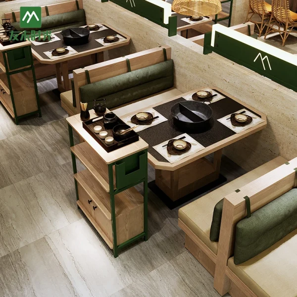 Wholesale Hot Pot Restaurant Furniture Sets – Hot Pot Table, Booth Sofa, Chair, and Vegetable Rack