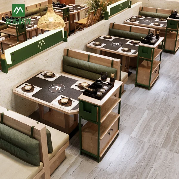 Wholesale Hot Pot Restaurant Furniture Sets – Hot Pot Table, Booth Sofa, Chair, and Vegetable Rack