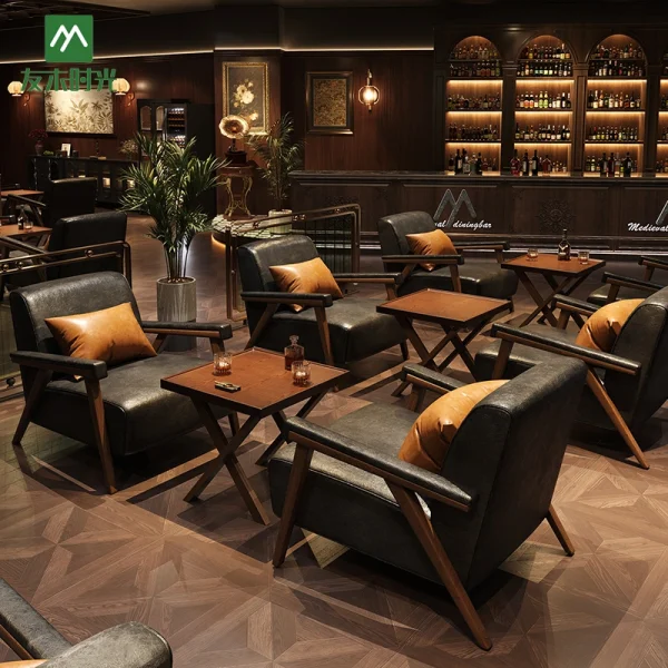 Wholesale Tavern Bar Single Sofa and Table Set - with Vintage Pub Folding Dining Table