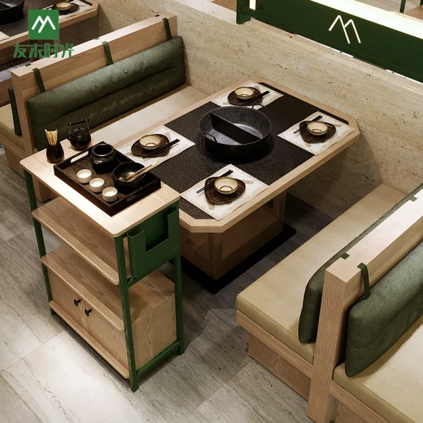 Wholesale Hot Pot Restaurant Furniture Sets – Hot Pot Table, Booth Sofa, Chair, and Vegetable Rack