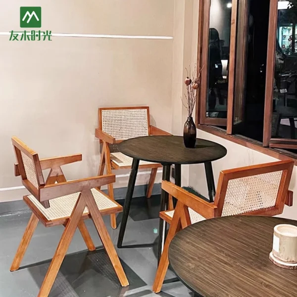 Southeast Asian Style Cafe Restaurant Furniture – with Rattan and Solid Wood Table and Chair Sets