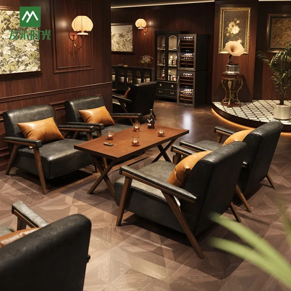 Wholesale Tavern Bar Single Sofa and Table Set - with Vintage Pub Folding Dining Table