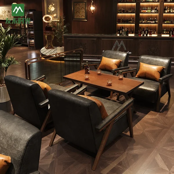 Wholesale Tavern Bar Single Sofa and Table Set - with Vintage Pub Folding Dining Table