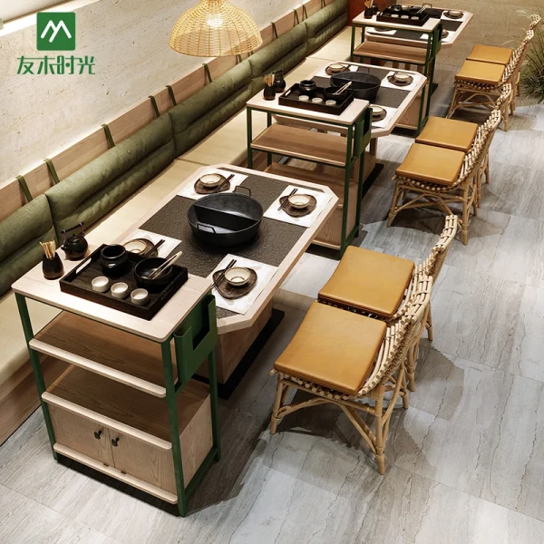 Wholesale Hot Pot Restaurant Furniture Sets – Hot Pot Table, Booth Sofa, Chair, and Vegetable Rack