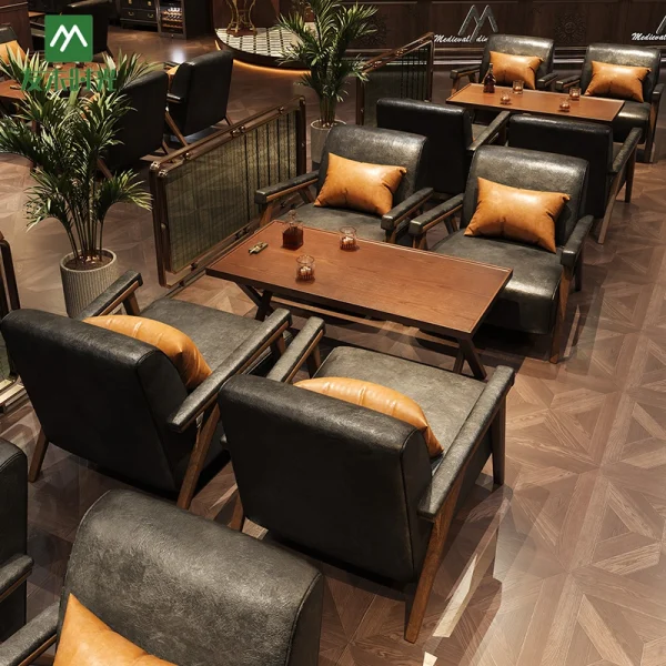 Wholesale Tavern Bar Single Sofa and Table Set - with Vintage Pub Folding Dining Table