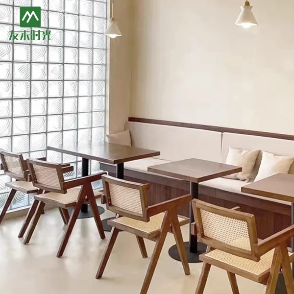 Wholesale Minimalist Cafe Table and Chair Set with Rattan Seating