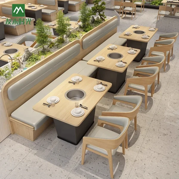Wholesale Solid Wood Table and Chair Sets for Hot Pot Restaurants and Buffet Restaurants