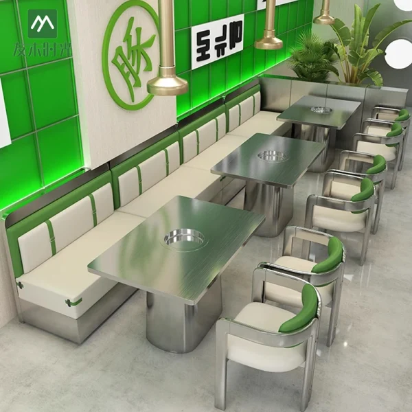Wholesale Industrial-style Themed Stainless Steel Hot Pot Restaurant Table and Chair Sets