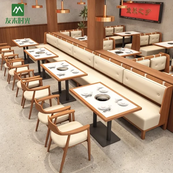 Wholesale Modular Hot Pot Table and Chair Set – 2-4 Person, 4-6 Person, 6-8 Person Restaurant Furniture Set