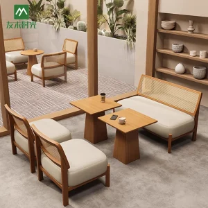 Bulk Cafe Sofa and Chair Wholesale, Wabi-sabi Style - Solid Wood Casual Table and Chair Sets for Cafes