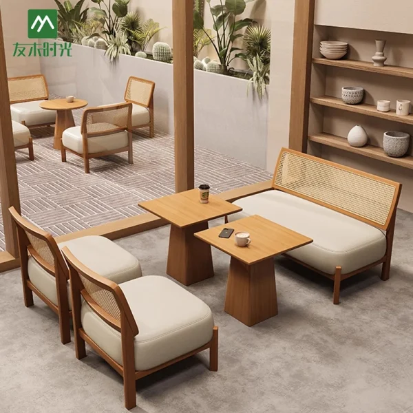 Bulk Cafe Sofa and Chair Wholesale, Wabi-sabi Style - Solid Wood Casual Table and Chair Sets for Cafes