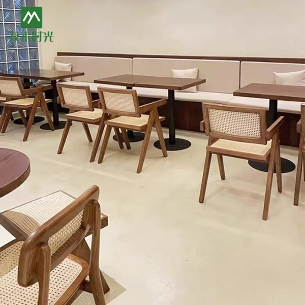 Wholesale Minimalist Cafe Table and Chair Set with Rattan Seating