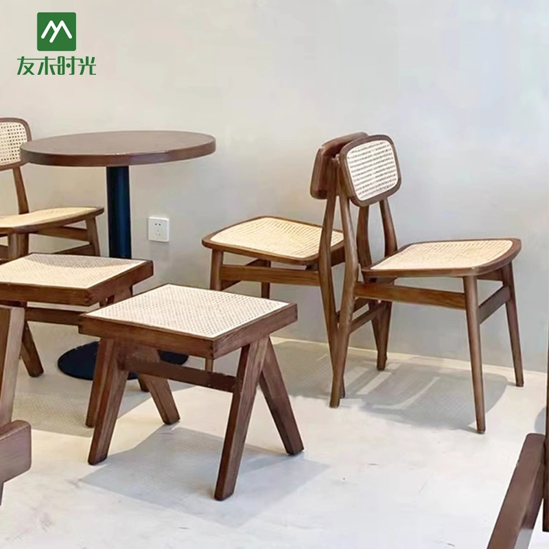 Wholesale Vintage-style Cafe Table and Chair Sets – Woven Rattan Chair Seat & Solid Wood Small Round Table – Bild 2