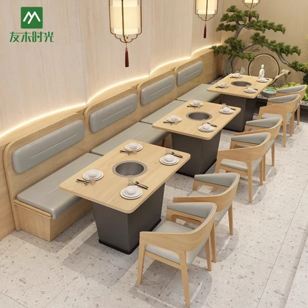Wholesale Solid Wood Table and Chair Sets for Hot Pot Restaurants and Buffet Restaurants