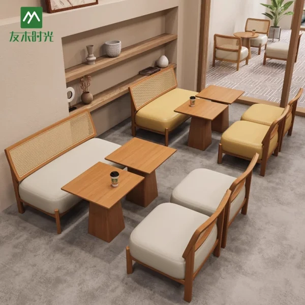 Bulk Cafe Sofa and Chair Wholesale, Wabi-sabi Style - Solid Wood Casual Table and Chair Sets for Cafes